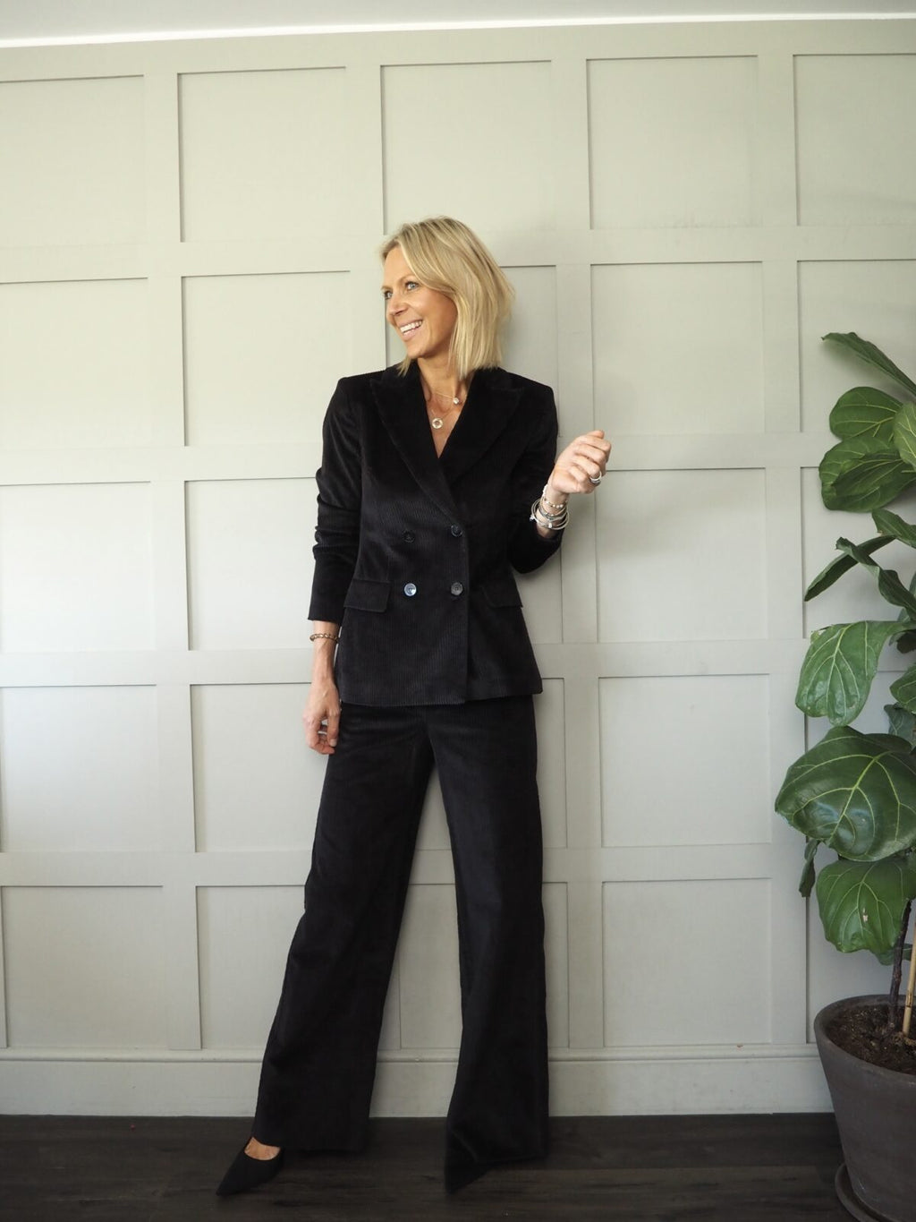 Softly Corduroy Trousers with Side Pockets by Emme - Black, Ecru