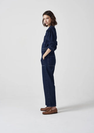 Lorna Organic Cotton Mix Jumpsuit, Slightly Cropped Straight Leg by Seventy Mochi - Ecru and Dark Vintage