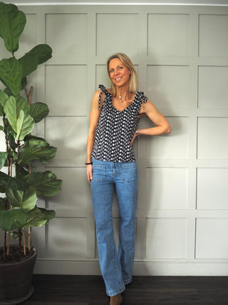 Rachida Floral Tie Shoulder Top - Navy Blue