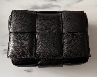 Jerry Leather Square Woven Design Bag with Gold Clasp Fastening - Black, Blue, Orange and Taupe