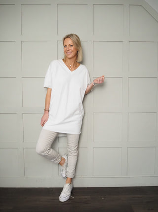 Curti V Neck Longline Top - Off White