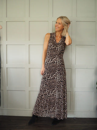 Wazi Leopard Print Dress - Camel, Grey