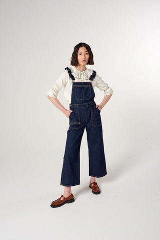 Elodie Frill Dungarees by Seventy Mochi - Dark Denim