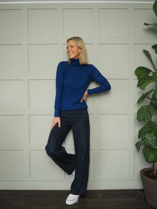 Lola Ribbed Polo Neck - Pink, Turquoise and Winter White