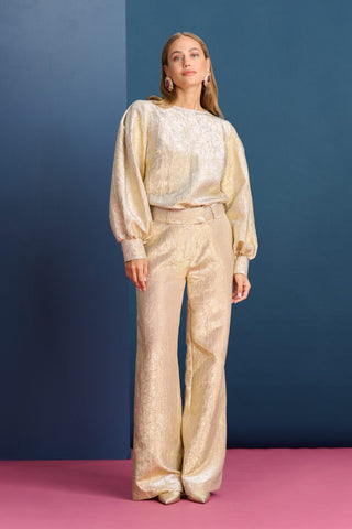 Stardust Wide Leg, Lined Trousers with Side Pockets by Pom Amsterdam - Gold, Violet