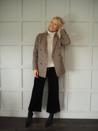 Atlanta Wide Leg, Cropped, Mid-Rise Corduroy Trousers - Camel