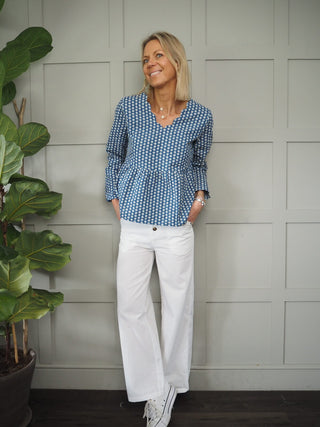 Celeste Long Sleeved Floral Top - Denim Blue