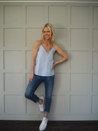 Virginia Camisole Top - Blue/White Gingham Seersucker