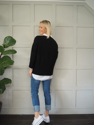 Cashmere Mix Round Neck Jumper - Black