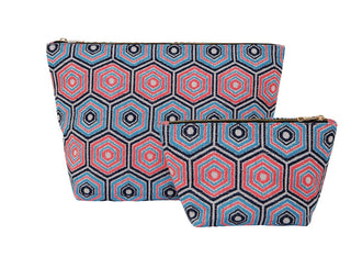 Beach Bag, Shopper, Tote Hexagonal Print - Pink/Navy