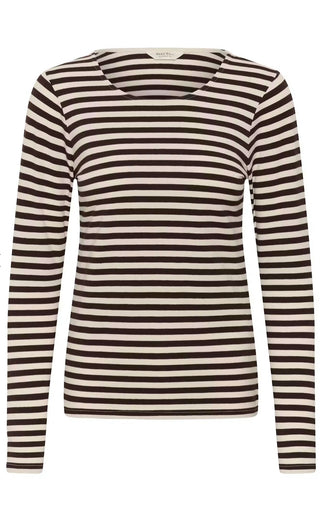 Nemajas Long Sleeve Stripe T Shirt - Ecru/Mole, Grey/Navy