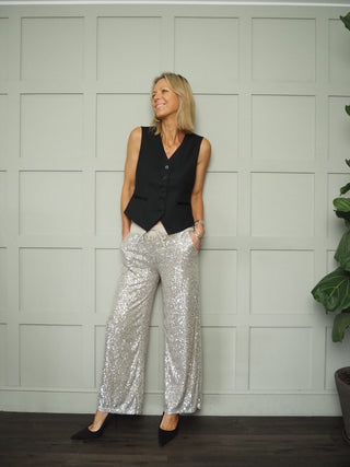 Nickoli Sequin Trousers - Black, Champagne, Gold