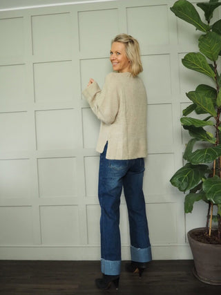 Raglan Round Neck Jumper by Moss Copenhagen - Black, Khaki and Stone