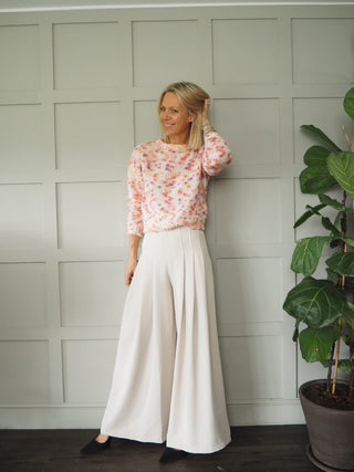 Donna Round Neck, Long Sleeve Jumper by Emme - Autumnal Hues on Ecru