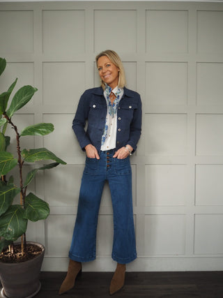 Indigo Lightweight Cotton Jacket with Button Fastening &amp; Pockets - Coral