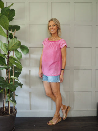 Antigua Linen Mix TShirt - Blue, Green, Pink and White
