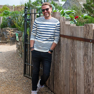 Men’s Samuel Cotton Striped Jumper - Off White and Navy