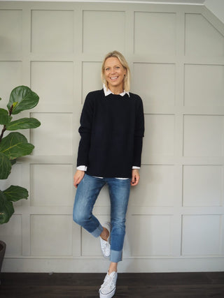 Cashmere Mix Round Neck Jumper - Black