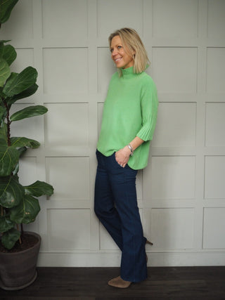 Briar Boot Cut Denim Look Trousers, with Stretch - Blue