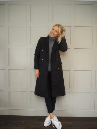 Jemima Classic Double Breasted Winter Coat, Fully Lined &amp; Pockets - Black