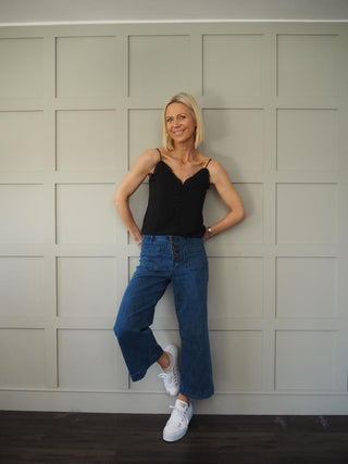 Gem Camisole with Ruffle Detail - Navy Blue