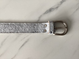 Silver Splash Leather Belt with Silver Buckle