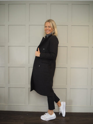 Jemima Classic Double Breasted Winter Coat, Fully Lined &amp; Pockets - Black