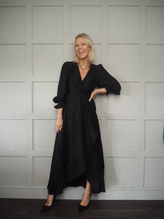 Taisy Maxi Dress with Wrapover Skirt by Frnch - Black