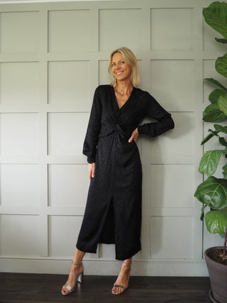 Douce Uni Silky Feel Maxi Dress by Idano - Black, Green