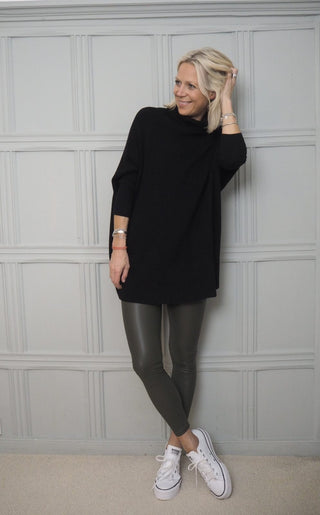 Faux Leather Leggings - Black, Khaki