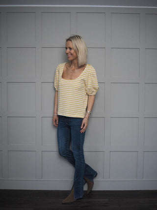 Sophia Short Sleeved Top by Grace &amp; Mila - Cream/Yellow Stripe