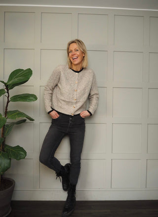 Frankie High Waist Skinny Jeans with Exposed Button Fly - Grey Washed