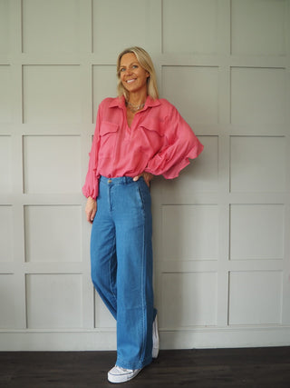 Flynn Blouse with Frill Detail - Cream, Pink, White