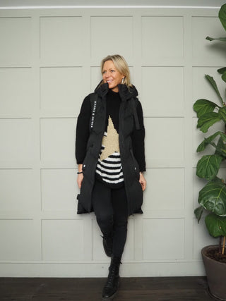 Longline Puffa Gilet with Zip Fastening &amp; Hood by Saint &amp; Sinner - Black, Khaki