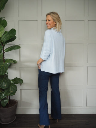 Briar Boot Cut Denim Look Trousers, with Stretch - Blue