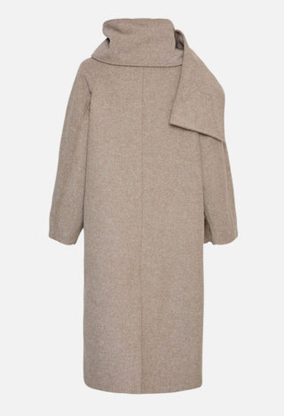 Chjosia Coat, Wool Blend, Lined With High Collar &amp; Detachable Scarf by Moss Copenhagen - Taupe
