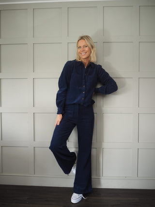 Baya Long Sleeve Corduroy Blouse by Frnch - Navy Blue