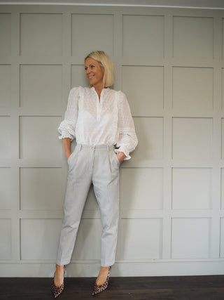 Lauren Cotton Trousers - Navy Blue/Off White Stripes