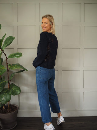 Cashmere Cardigan by Brodie with Crochet Back - Antique White