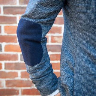 Men’s Jude Herringbone Wool Blazer with Hand Block Printed Lining - Navy/Grey