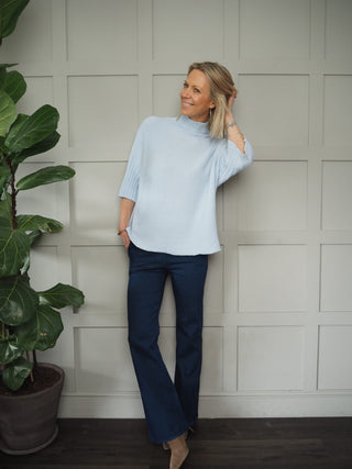 Briar Boot Cut Denim Look Trousers, with Stretch - Blue