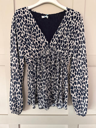 Dorothy Sheer V Neck Blouse - Navy/Off White