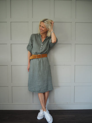 Farrah Leather and Suede Belt with Square Gold Metal Buckle - Black