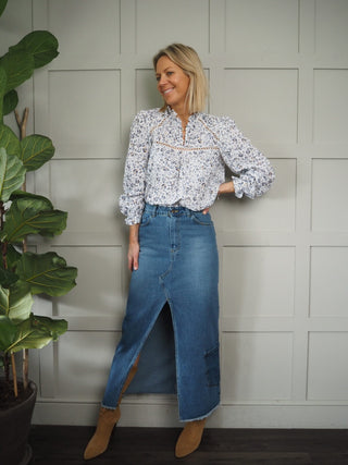 Hayden Denim Maxi Skirt - Mid Blue