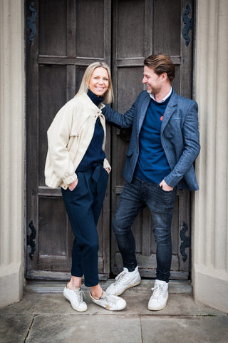 Men's Aino Dot Round Neck Cotton Jumper - Navy Blue with Logo