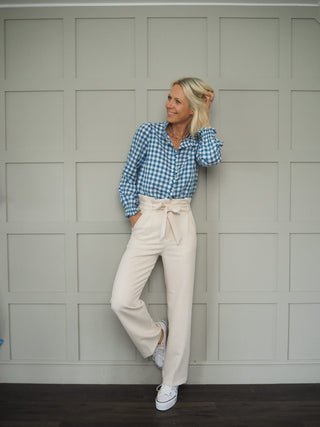 Florentine Checked Blouse by Frnch - Off White/Sand