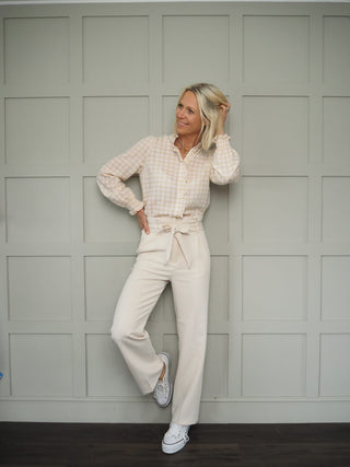 Florentine Checked Blouse by Frnch - Off White/Sand