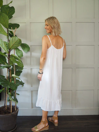 Eli Spaghetti Strap Sun Dress - Blue, Taupe, White