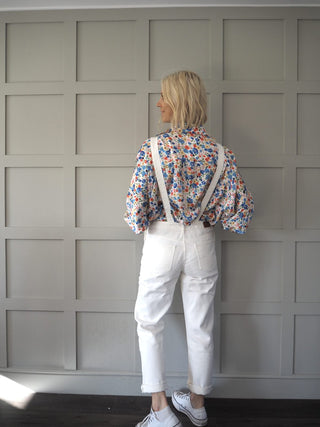 Denim Dungarees - Ecru