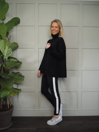 May Trousers - Black with White Side Stripe